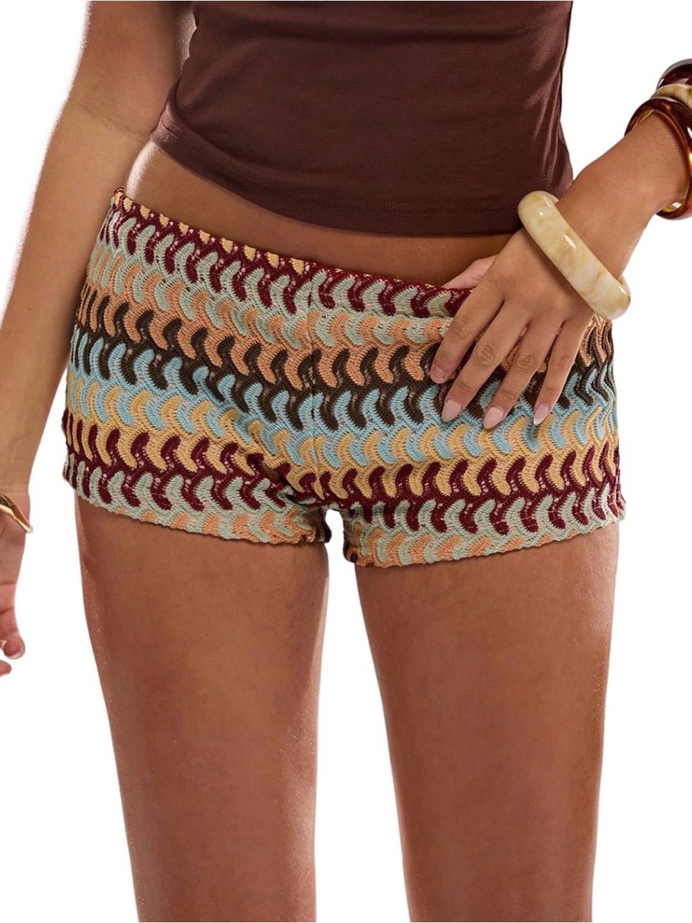 Crochet Wave Pattern Women’s Microshorts - Multi